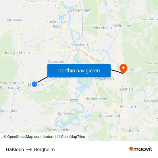 Haßloch to Bergheim map