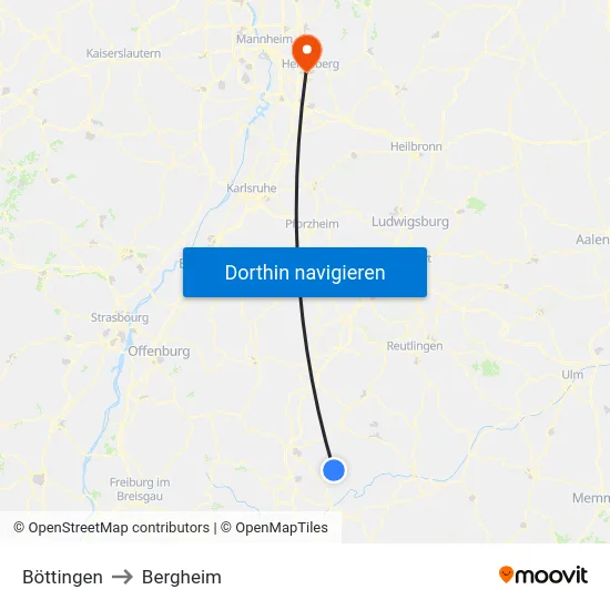 Böttingen to Bergheim map