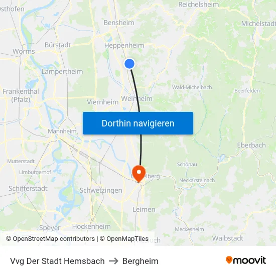 Vvg Der Stadt Hemsbach to Bergheim map