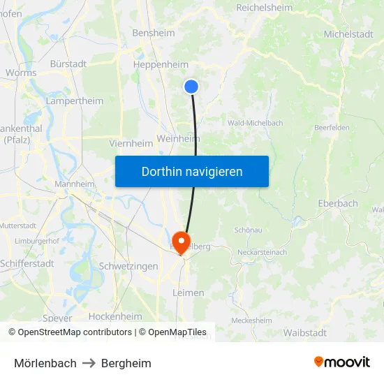 Mörlenbach to Bergheim map