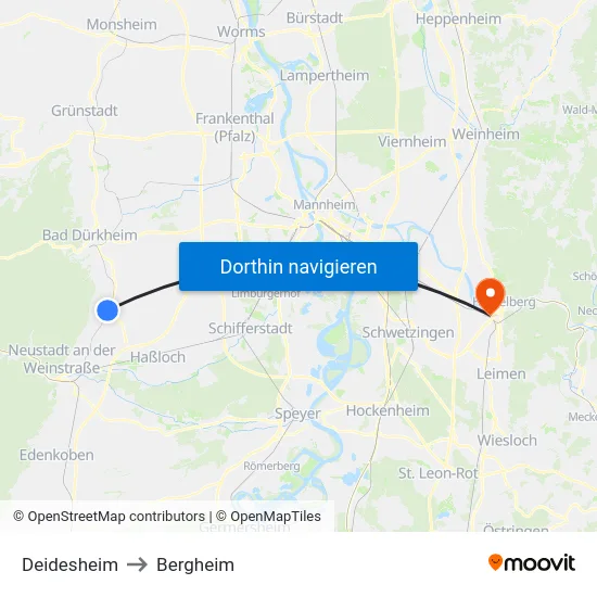 Deidesheim to Bergheim map