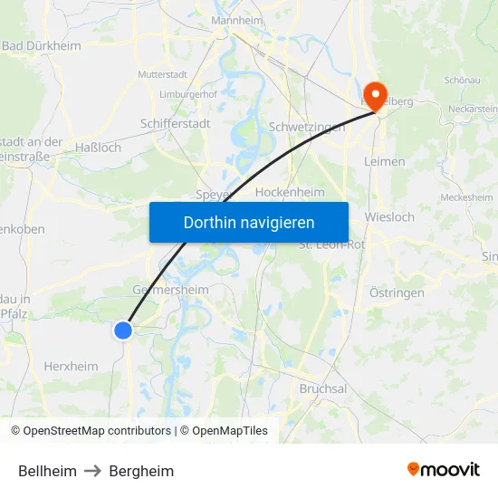 Bellheim to Bergheim map