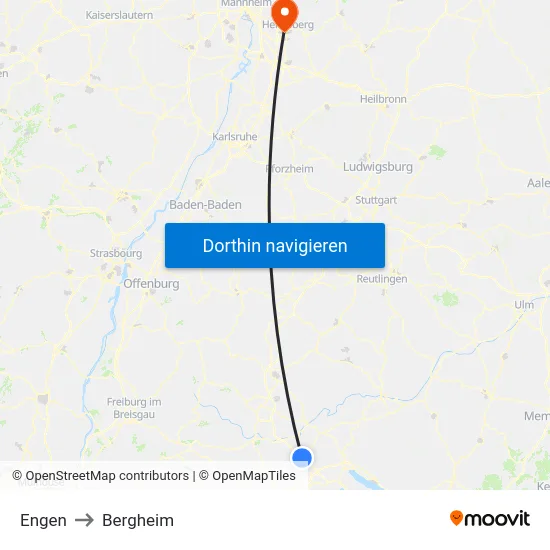 Engen to Bergheim map
