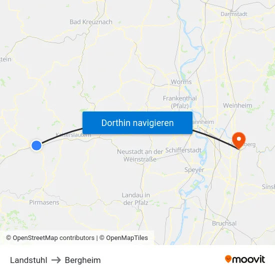 Landstuhl to Bergheim map