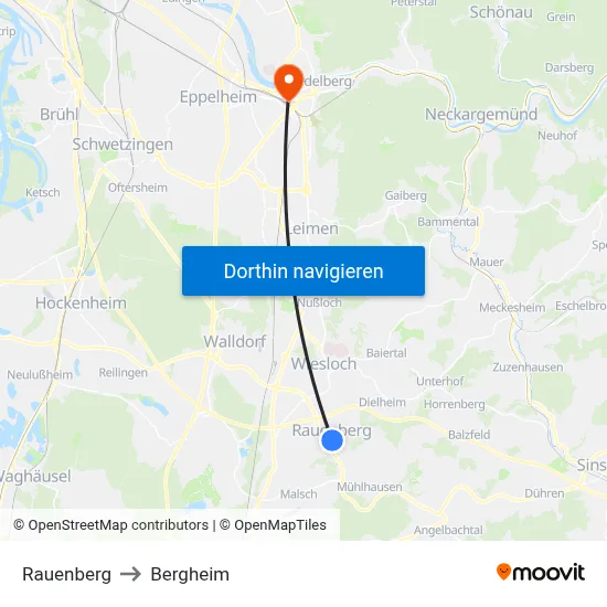 Rauenberg to Bergheim map