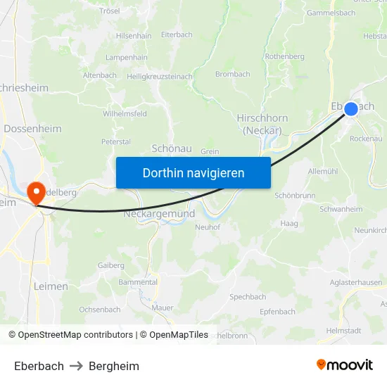 Eberbach to Bergheim map