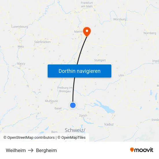 Weilheim to Bergheim map