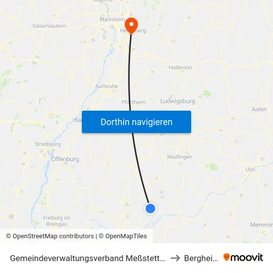 Gemeindeverwaltungsverband Meßstetten to Bergheim map