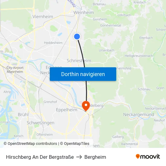 Hirschberg An Der Bergstraße to Bergheim map