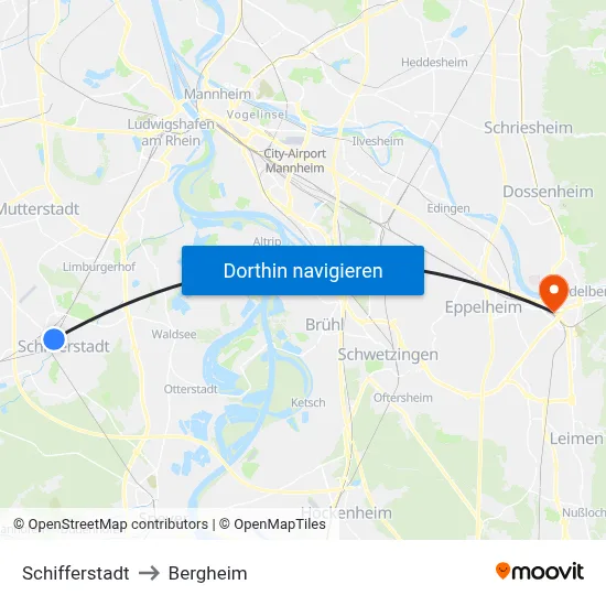 Schifferstadt to Bergheim map