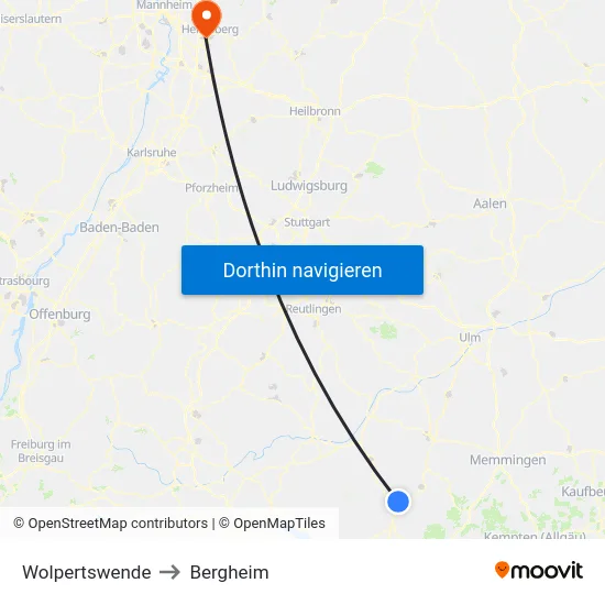 Wolpertswende to Bergheim map