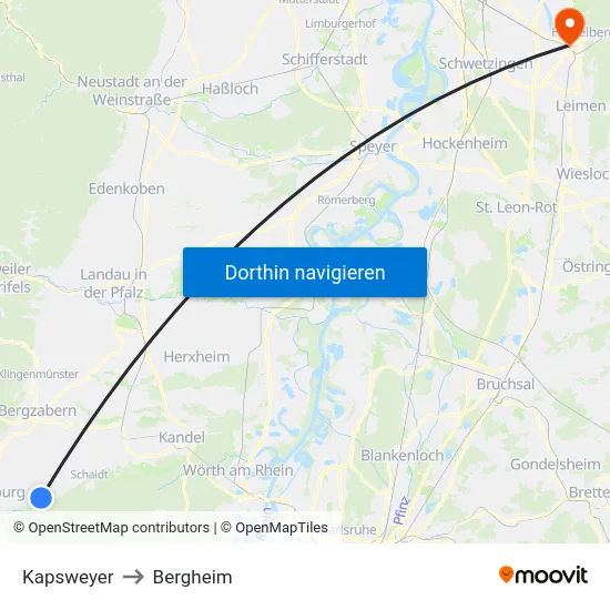 Kapsweyer to Bergheim map