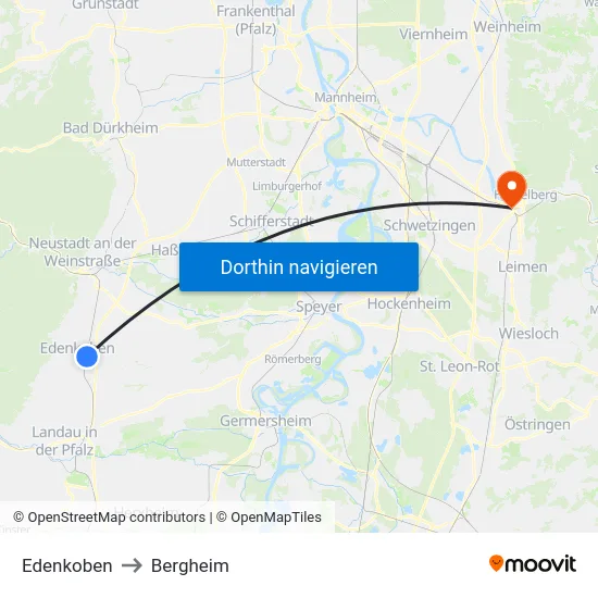 Edenkoben to Bergheim map