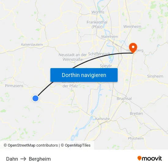 Dahn to Bergheim map