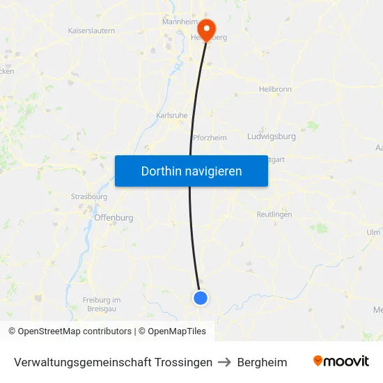 Verwaltungsgemeinschaft Trossingen to Bergheim map