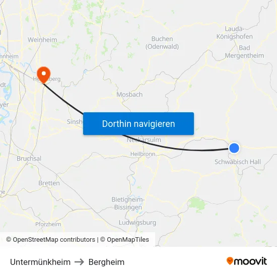 Untermünkheim to Bergheim map
