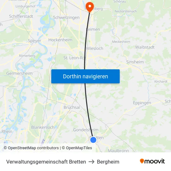 Verwaltungsgemeinschaft Bretten to Bergheim map