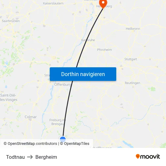 Todtnau to Bergheim map
