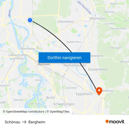 Schönau to Bergheim map
