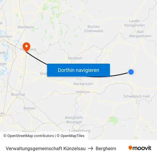 Verwaltungsgemeinschaft Künzelsau to Bergheim map