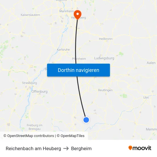 Reichenbach am Heuberg to Bergheim map