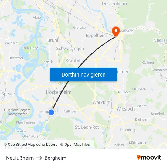 Neulußheim to Bergheim map