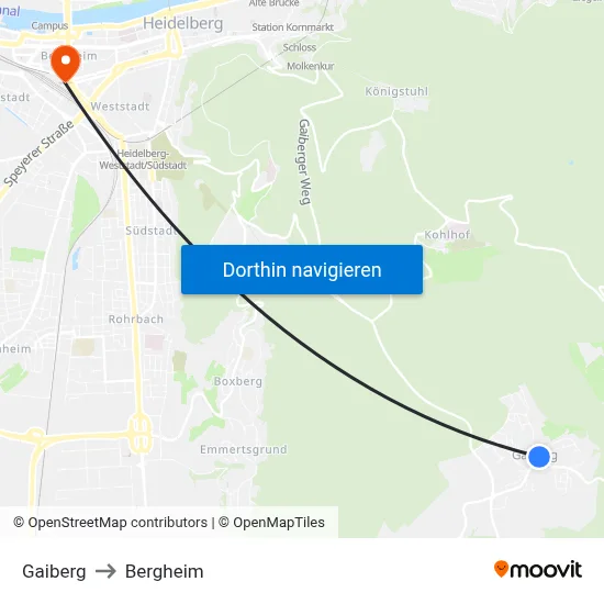 Gaiberg to Bergheim map