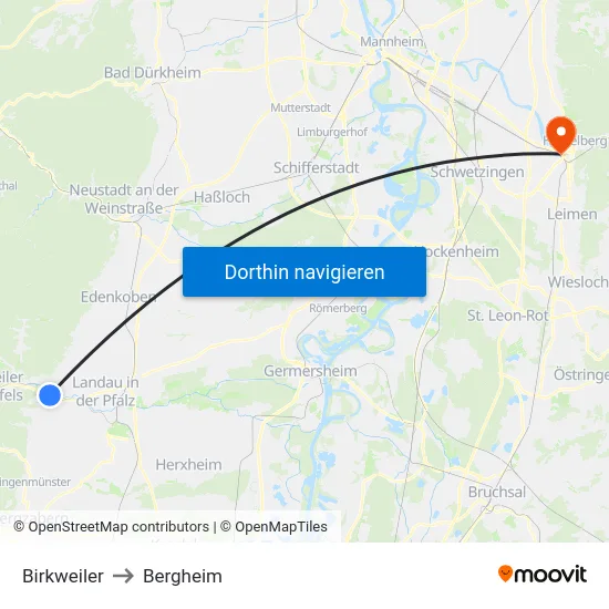 Birkweiler to Bergheim map