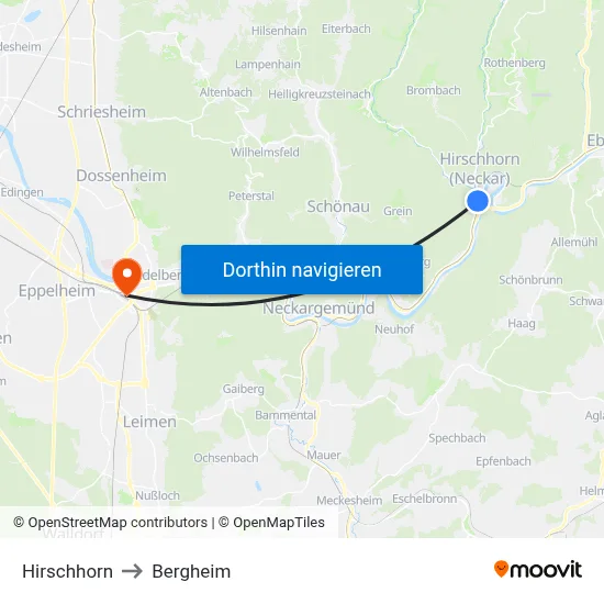 Hirschhorn to Bergheim map