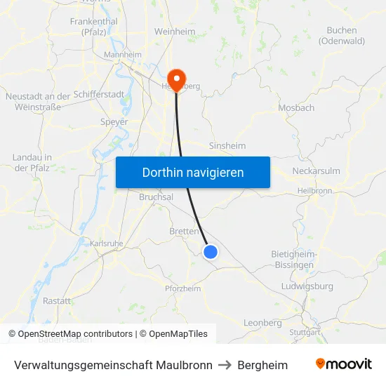 Verwaltungsgemeinschaft Maulbronn to Bergheim map