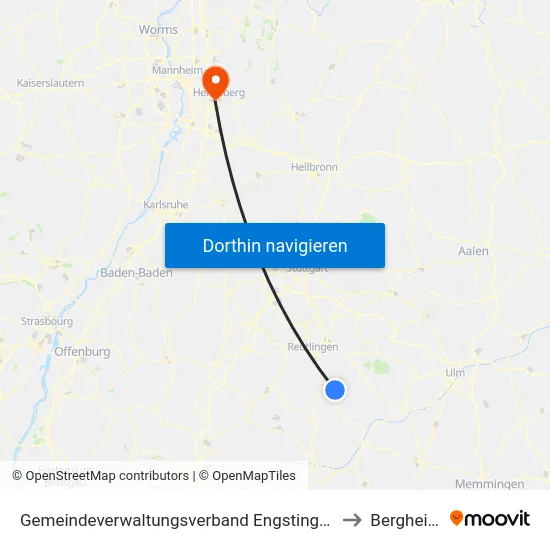 Gemeindeverwaltungsverband Engstingen to Bergheim map