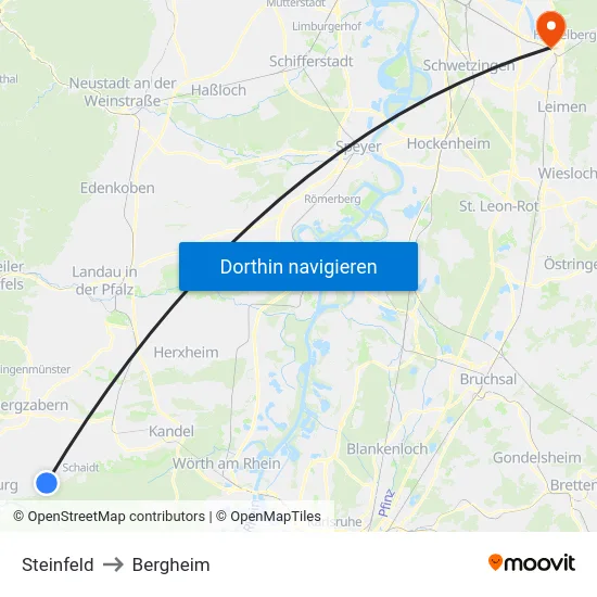 Steinfeld to Bergheim map