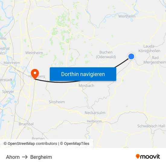 Ahorn to Bergheim map