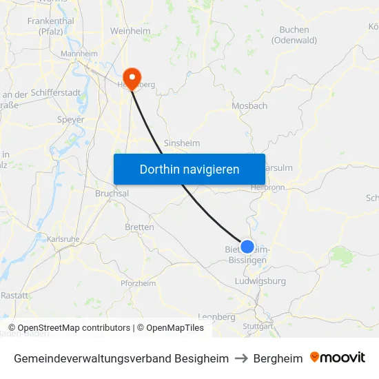 Gemeindeverwaltungsverband Besigheim to Bergheim map