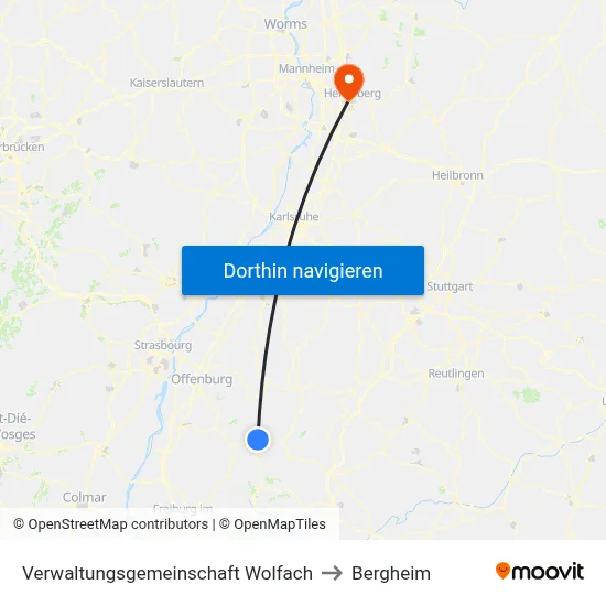 Verwaltungsgemeinschaft Wolfach to Bergheim map