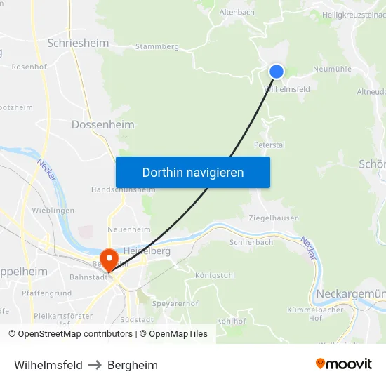 Wilhelmsfeld to Bergheim map