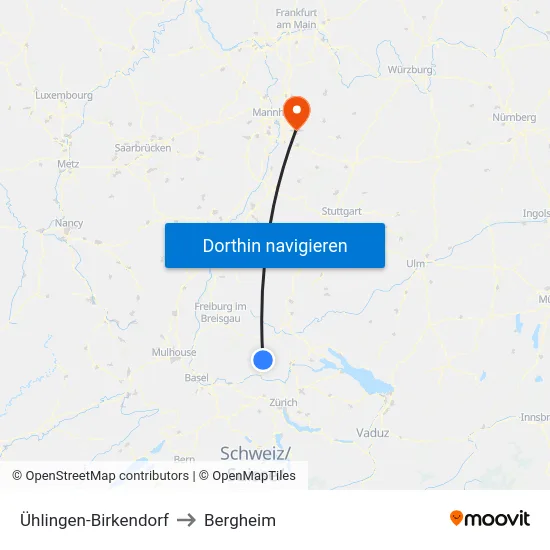Ühlingen-Birkendorf to Bergheim map