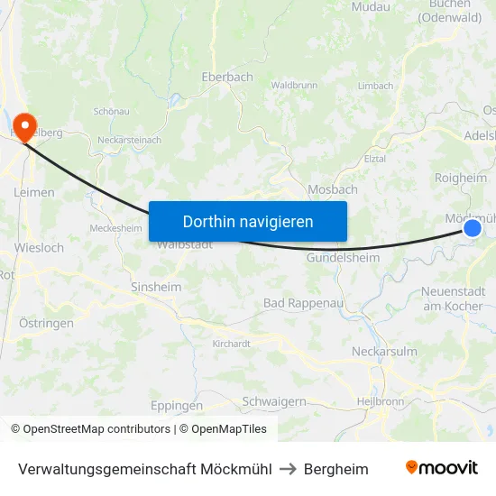 Verwaltungsgemeinschaft Möckmühl to Bergheim map