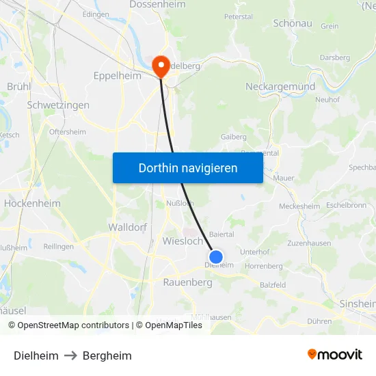 Dielheim to Bergheim map
