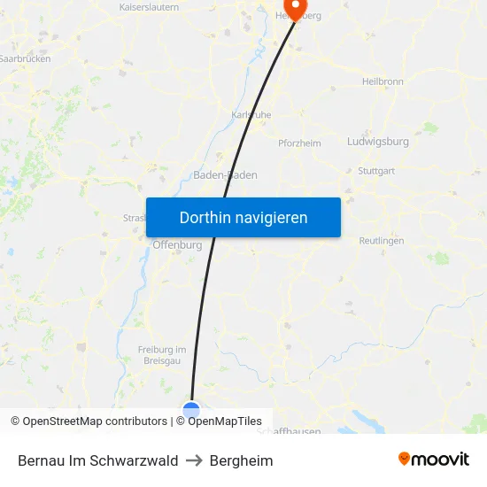 Bernau Im Schwarzwald to Bergheim map