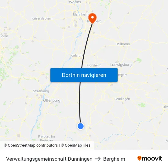 Verwaltungsgemeinschaft Dunningen to Bergheim map