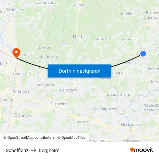 Schefflenz to Bergheim map