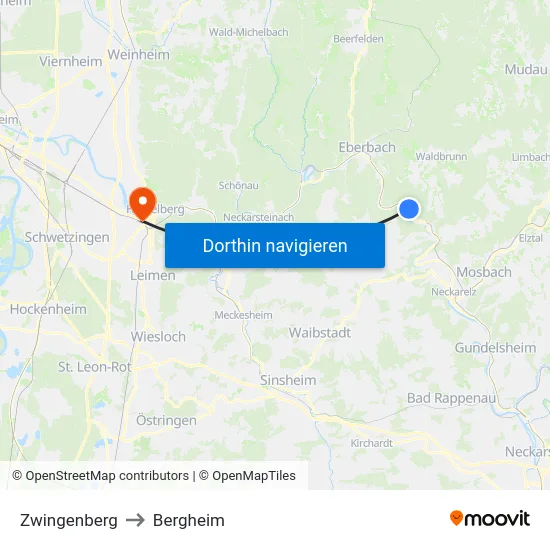 Zwingenberg to Bergheim map