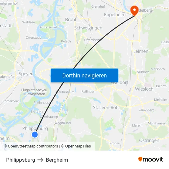 Philippsburg to Bergheim map