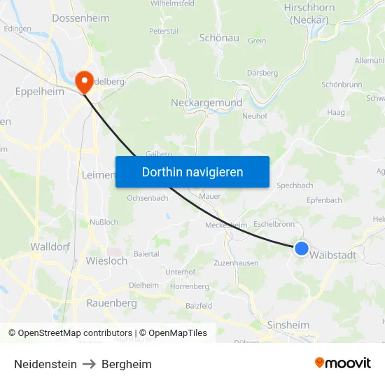 Neidenstein to Bergheim map