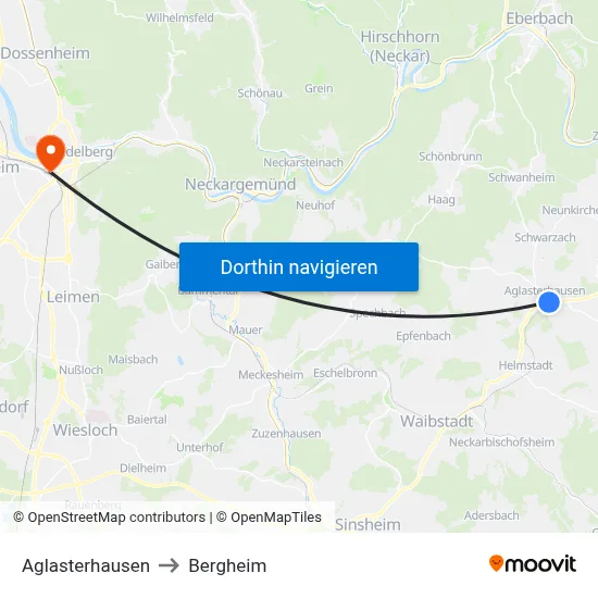 Aglasterhausen to Bergheim map