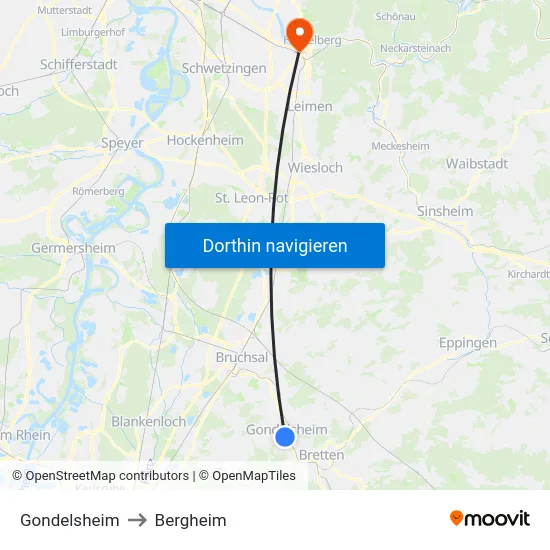 Gondelsheim to Bergheim map