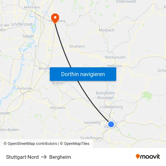 Stuttgart-Nord to Bergheim map
