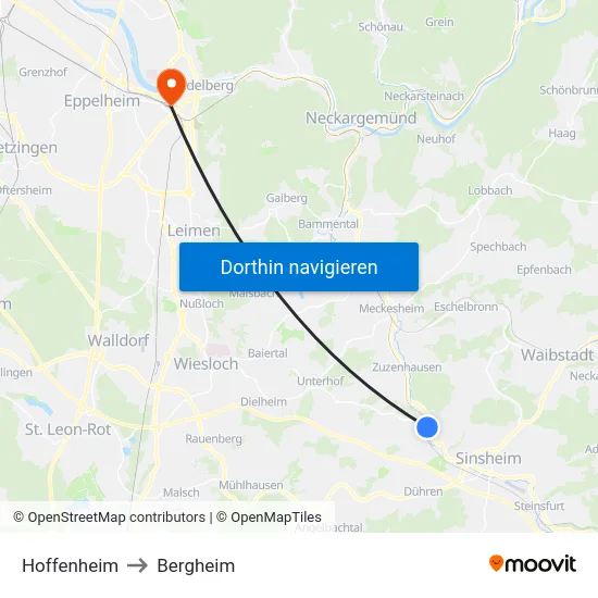 Hoffenheim to Bergheim map
