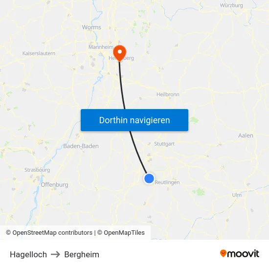 Hagelloch to Bergheim map